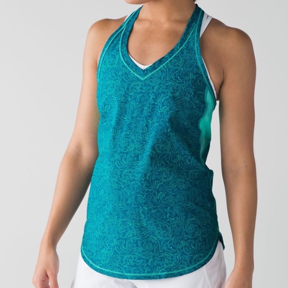 🥈 147. LULULEMON Fast Lane Singlet Tank 2 Foli Manifesto Bali Breeze Tofino Teal - Picture 1 of 7